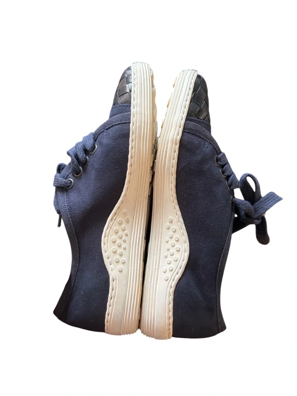 Bottega Veneta Navy Canvas Intrecciato Cap Toe Sneakers EU 34.5